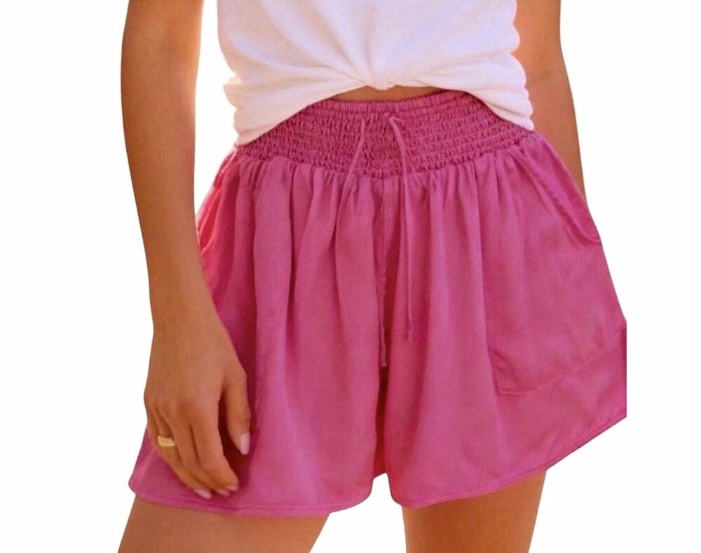 Aerie NWT $39.95 Fuchsia Pink High Rise Smocked Elastic Waist Drawstring Shorts